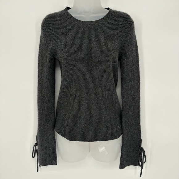 White + Warren Cashmere Blend Sweater Quiet Luxury Grey Tie Sleeve Pullover Sz S - Picture 1 of 7